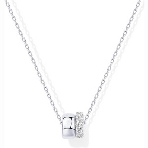 14K Gold Plated Pendant Necklace for Women, Two CZ Rondelle Sliding Pendants - 1 of 4