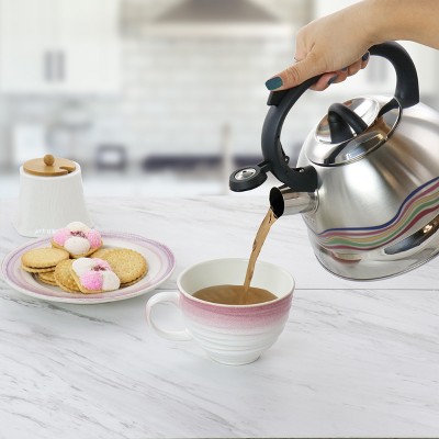 Cagliari 1.75 Quart Stainless Steel Whistling Tea Kettle with Color Changing Stripes