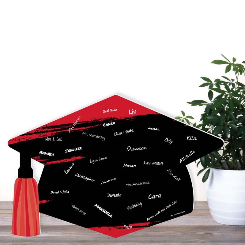 Big Dot of Happiness Red Grad - Best is Yet to Come - Grad Cap Guest Book Sign - Red Graduation Party Guestbook Alternative - Signature Mat, 3 of 8