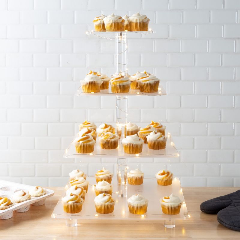 4-Tier Cupcake Stand - Square Acrylic Display Stand with LED Lights for Birthday, Tea Party, or Wedding Dessert Tables by Great Northern Party, 3 of 13