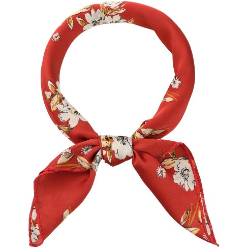 Elerevyo Women s Floral Satin Square Silky Neck Scarf Neckerchief Hair Band Square wine Red 27.6 X 27.6 Target