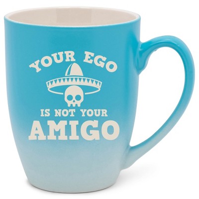 100 North Skull Sombrero 10 Ounce Blue and White Two Toned Ombre, Comfortably Fits Your Hands, Ceramic Tea Coffee Cup Mug, Your Ego Is Not Your Amigo