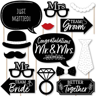 Big Dot of Happiness Mr. and Mrs. - Black and White Wedding or Bridal Shower Photo Booth Props Kit - 20 Count