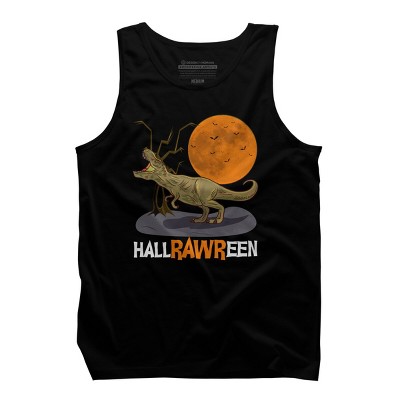 Men's Design By Humans Halloween T Rex Hallrawreen Dinosaur Jurassic By RainforestRoom Tank Top