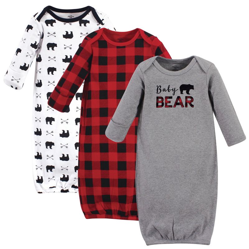 Little Treasure Baby Boy Cotton Long-Sleeve Gowns 3pk, Baby Bear, 0-6 Months, 1 of 2
