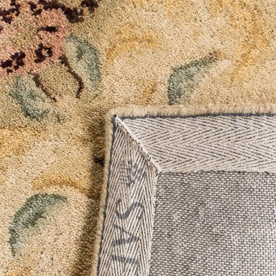 Bergama Light Green and Beige Wool Runner Rug