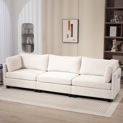 SKRAN Cloud Couch Sofa with Storage & Deep Seat, 3-Seater Sofa Bed W/Pillows for Apartment Office Living Room, Easy Assembly