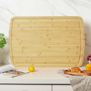Extra Large Bamboo Cutting Board, Reversible Curved Butcher Block with Deep Juice Groove, Kitchen Chopping Board and Serving Tray - 1 of 4
