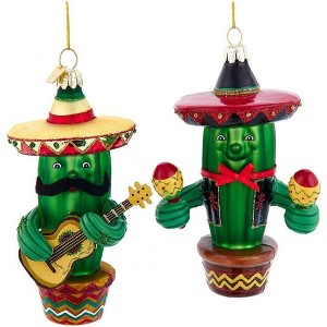 Kurt Adler Noble Gems Glass Ornaments for Christmas Tree, Cactus with Sombrero, Assorted (Pack of 2) - 1 of 1