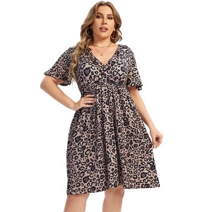 Women's Plus Size A Line Party Mini Dress Knee Length Wrap Dress  redf X-Large - 1 of 1