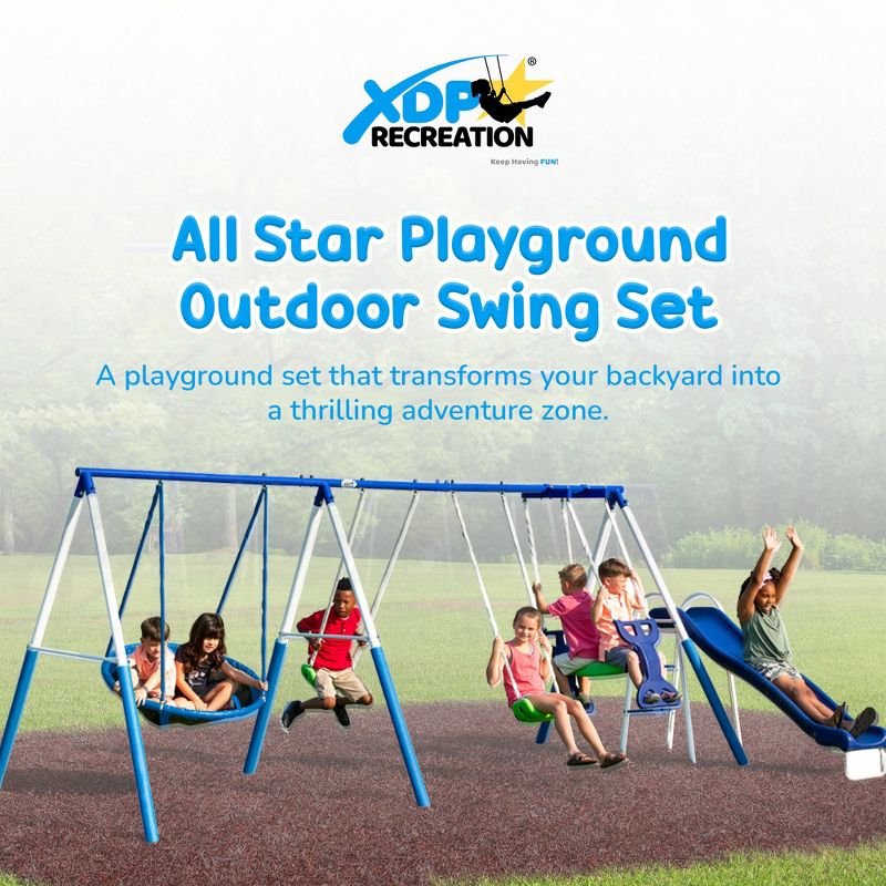 XDP Recreation Outdoor All Star Playground Backyard Kids Toddler Play/Swing Set, Space Rider, Super Disc Swing, Slide, 7 Children, Ages 3 to 8, 2 of 7