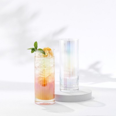 Joyjolt Elle Fluted Highball Juice Tumblers Glass - 16 Oz Water Glasses-  Set Of 2 : Target