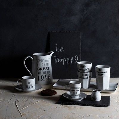 Be Happy White Ceramic 4-Piece Mug Set