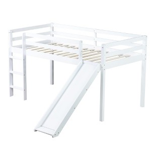 YOOCOZZ Twin Size Low Loft Bed with Safety Guardrail and Slide - 1 of 4