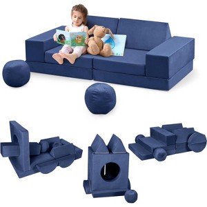 12 Pcs Modular Kids Play Couch, Fold Out Toddler Couch with 2 Balls and Tunnel, Soft Foam Convertible Kids Sofa for Playroom, Child Sectional Sofa - 1 of 4