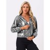 INSPIRE CHIC Women's Holographic Shiny Long Sleeve Zipper Hooded Metallic Jacket - 2 of 4