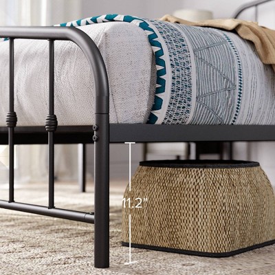 Heidi Twin-Size Black Metal Platform Bed with Ornate Spindle Headboard