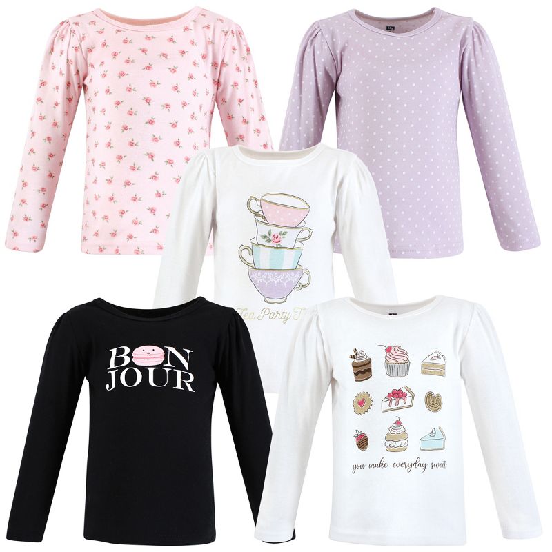 Hudson Baby Infant and Toddler Girl Long Sleeve T-Shirts, Bakery Tea Party, 1 of 8