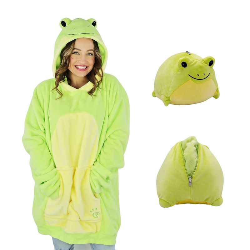 Fren Frog Adult Snugible Blanket Hoodie & Pillow, 1 of 8