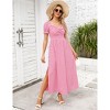 YesFashion Women's Summer Boho Plaid Square Neck Short Puff Sleeve Dress Elastic Smocked Summer Beach Ruffle Midi Dress - 2 of 4