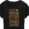 Women's - Instant Message - Fall Bucket List Leaves, Pumpkins, Hot Cider Short Sleeve Graphic T-Shirt - 2 of 4