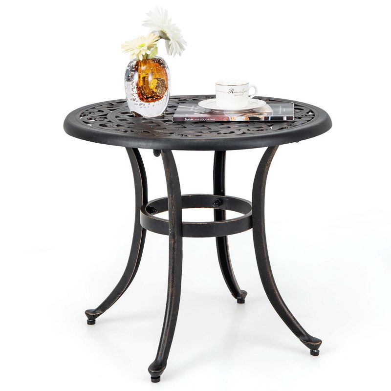Costway 24" Patio Side Table with Adjustable Footpads Round Cast Aluminum End Table, 2 of 10