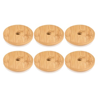 Unique Bargains Bamboo Leak Proof Mason Jar Lids with Straw Hole 6 Pcs