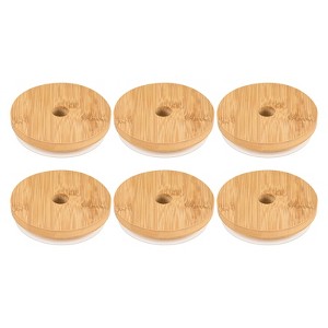 Unique Bargains Bamboo Leak Proof Mason Jar Lids with Straw Hole 6 Pcs - 1 of 3