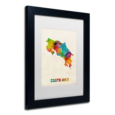Trademark Fine Art -Michael Tompsett 'Costa Rica Watercolor Map' Matted Framed Art