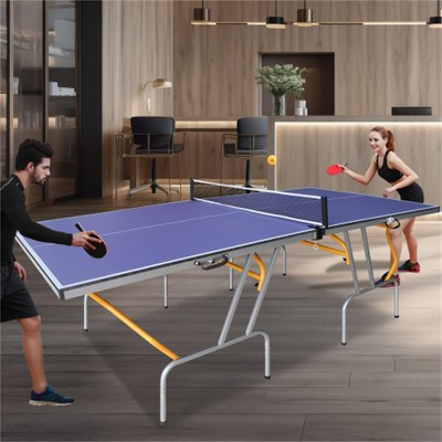 YONWAY Mid-Size Table Tennis Table Foldable Ping Pong Table Set for Games with Net,2 Table Tennis Paddles and Balls