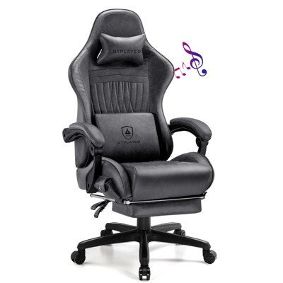 GTPLAYER Pro Gaming Chair with Footrest, Dual Bluetooth 5.1 Speakers PVC Leather Recliner
