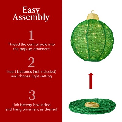 Green Battery-Powered LED Hanging Christmas Ornaments, 18-Inch, Set of 3