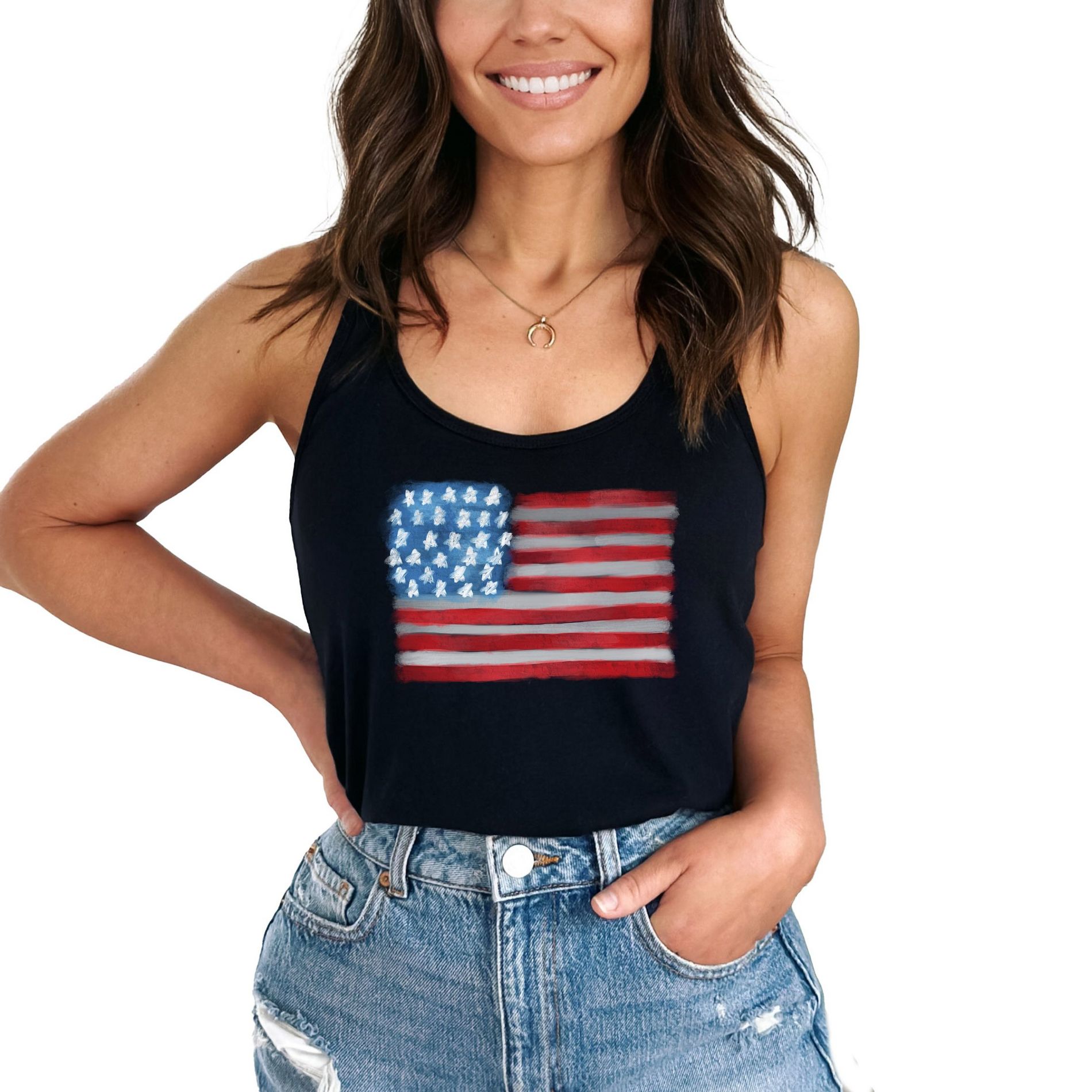 Simply Sage Market American Flag Smudged Racerback Tank