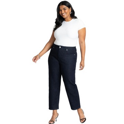 ELOQUII Women's Plus Size The Naomi Comfort Stretch Straight Leg Jean Crop