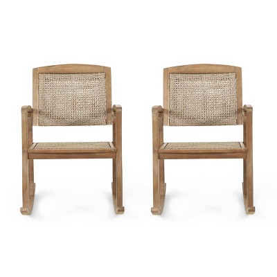 2pk Welby Outdoor Acacia Wood/Wicker Rocking Chairs Light Brown - Christopher Knight Home