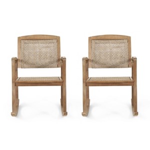 2pk Welby Outdoor Acacia Wood/Wicker Rocking Chairs: Weather-Resistant, Patio Furniture - Christopher Knight Home - 1 of 4