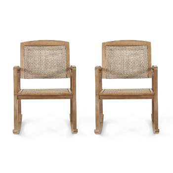 2pk Welby Outdoor Acacia Wood/Wicker Rocking Chairs Light Brown - Christopher Knight Home
