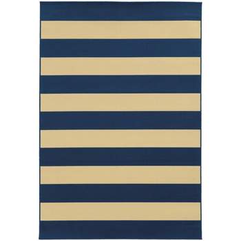 Rio Striped Patio Rug Blue/Ivory 