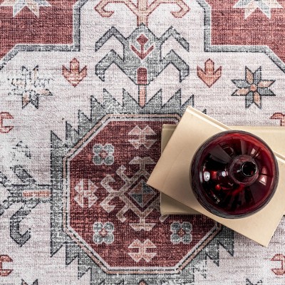 Rust Medallion Easy-Care Rectangular Synthetic Area Rug