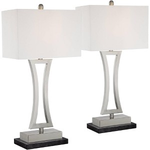 360 Lighting Roxie Modern Table Lamps Set of 2 with Black Marble Risers 31" Tall Brushed Nickel Off White Fabric Shade for Bedroom Living Room Bedside - 1 of 4