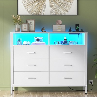 Aheplus Dresser for Bedroom with LED Lights and Power Outlets