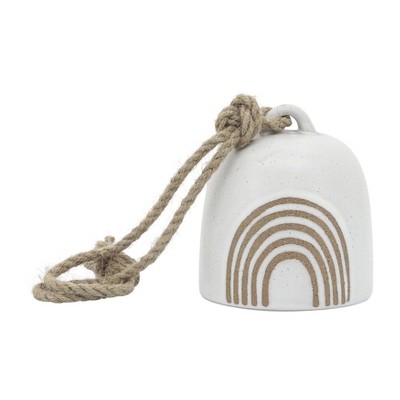 4" White and Beige Ceramic Rainbow Hanging Bell