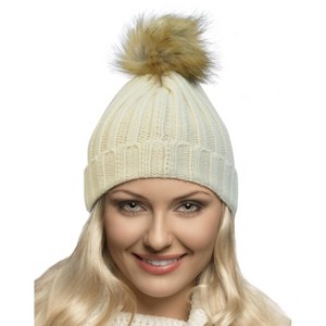 Winter Beanie Ski Warm Knitted Hat Cap With Pom Pom Faux Fur For Ladies Women - Terra - 1 of 3