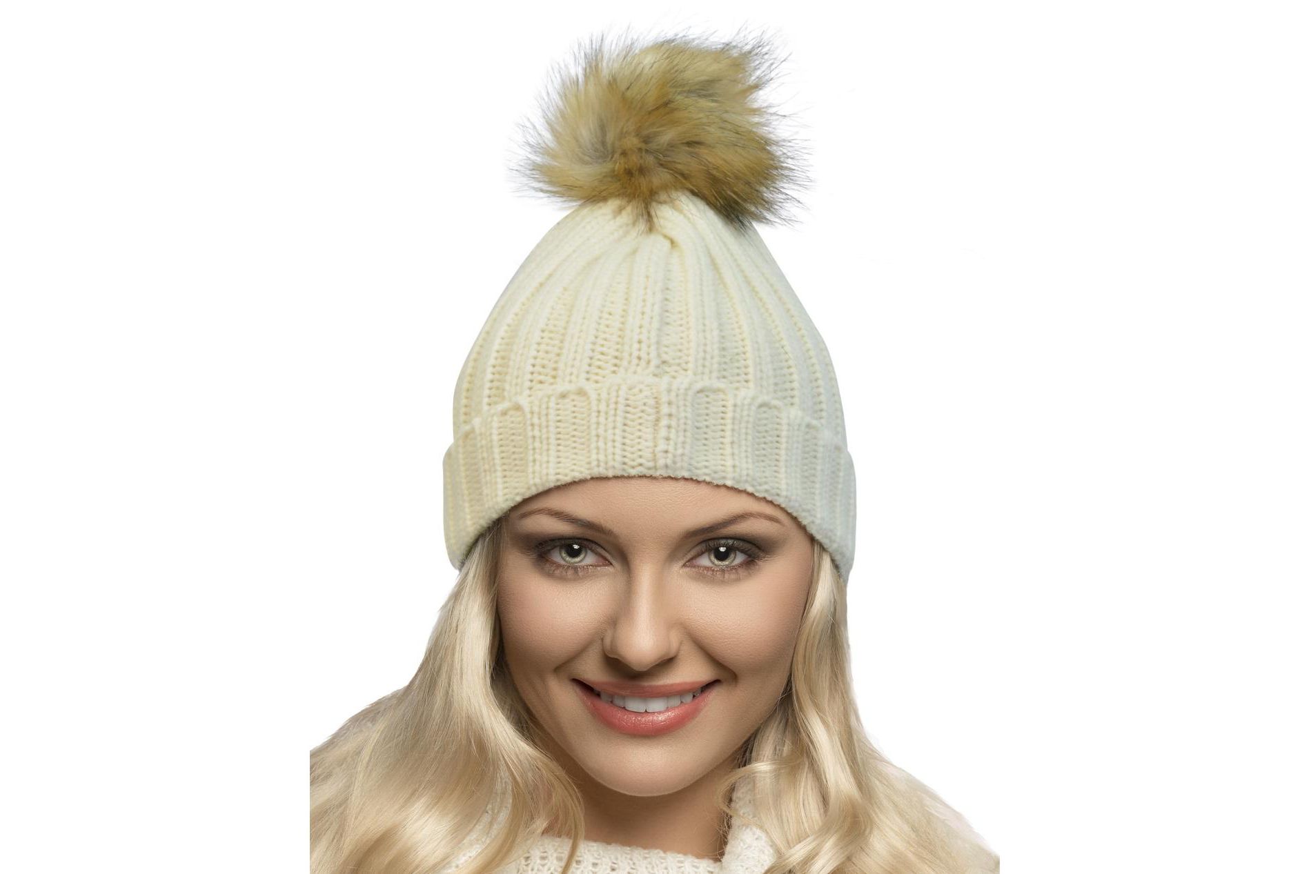 Winter Beanie Ski Warm Knitted Hat Cap With Pom Pom Faux Fur For Ladies Women - Terra