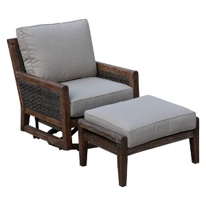 Courtyard Casual Bermuda FSC Teak 2 pc Swivel Glider and Ottoman Set  Includes:  One Swivel Glider and One Ottoman - 1 of 4