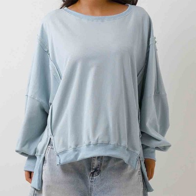 Women's Slouchy Crewneck Sweatshirt - Stretch Polyester Blend with Side Slit Details Cherie Code