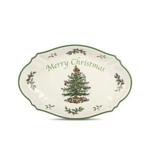 Spode Christmas Tree Oval Festive Tray - 11-Inch Rectangular Earthenware Serving Tray, Holiday Tableware - Dishwasher, Microwave, Oven Safe - 1 of 4
