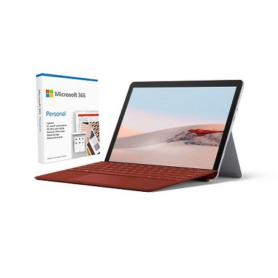 Microsoft Surface Go 2 VALUE BUNDLE 10.5" Intel Pentium Gold 4GB RAM 64GB eMMC Platinum+Surface Go Signature Type Cover PoppyRed +Microsoft 365 Per...