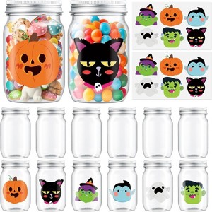 14PCS Halloween Small Plastic Candy Jar with Lid Pumpkin Ghost Sticker, DIY Sugar Storage - 1 of 4