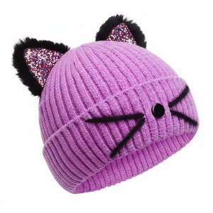 FAAYFIAN Sequin Cat Ear Knitted Beanie Hat for Kids Age 7-12 Winter Knit Skull Cap Winter Hat Outdoor Ear Warmer - 1 of 4